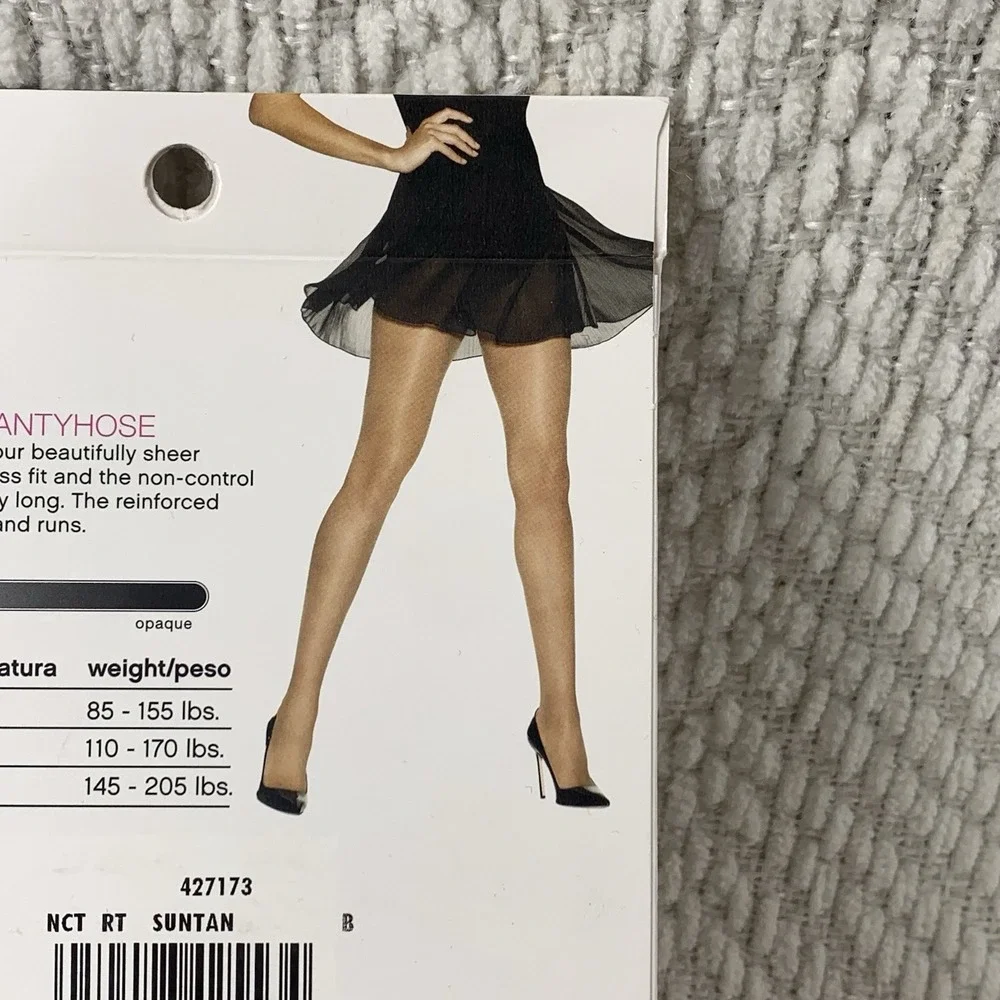 Hanes‎ Regular Top Pantyhose Reinforced Toe Sheer Leg Size B - SUNTAN (2 Pair)